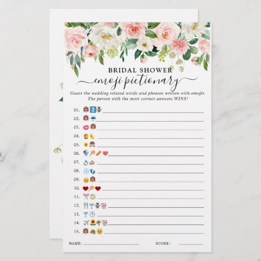 パステル赤面フローラ植物学ブライダルシャワーゲーム (正面/裏面)