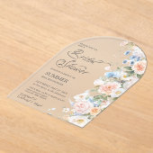 パステル赤面ホワイトブルーフローラブライダルシャワーアーチ アクリル招待状 (レイダウン)