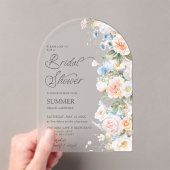 パステル赤面ホワイトブルーフローラブライダルシャワーアーチ アクリル招待状 (インサイチュ (ポータブル))