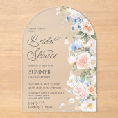 パステル赤面ホワイトブルーフローラブライダルシャワーアーチ アクリル招待状 (正面)