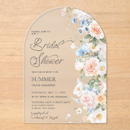 パステル赤面ホワイトブルーフローラブライダルシャワーアーチ アクリル招待状