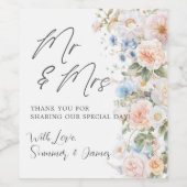 パステル赤面ホワイトブルーフローラミセス結婚ズ ワインラベル (シングルラベル)