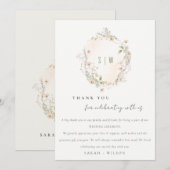 パステル赤面ワイルドフラワーフローラ結婚リース サンキューカード (正面/裏面)