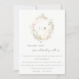 パステル赤面ワイルドフラワーフローラ結婚リース サンキューカード