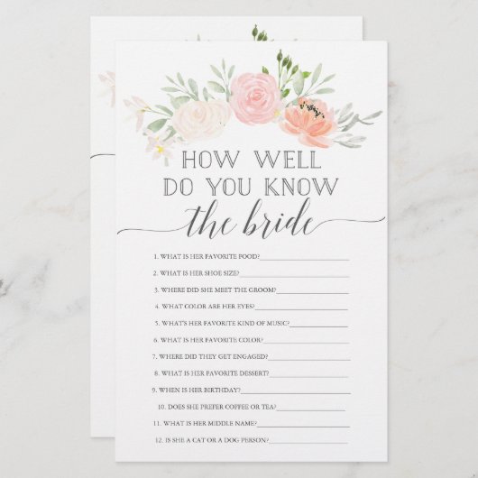 パステル赤面両面ブライダルシャワーゲーム (正面/裏面)