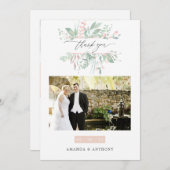 パステル赤面結婚グリーナリーの写真コラージュ サンキューカード (正面/裏面)