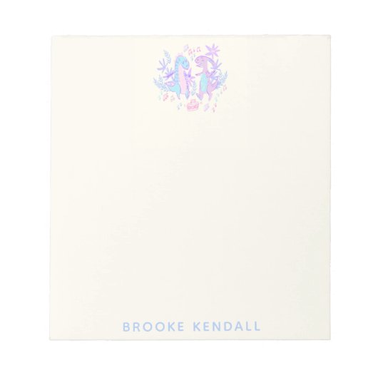 パステル踊り恐竜紫パーソナライズされた青 ノートパッド (正面)