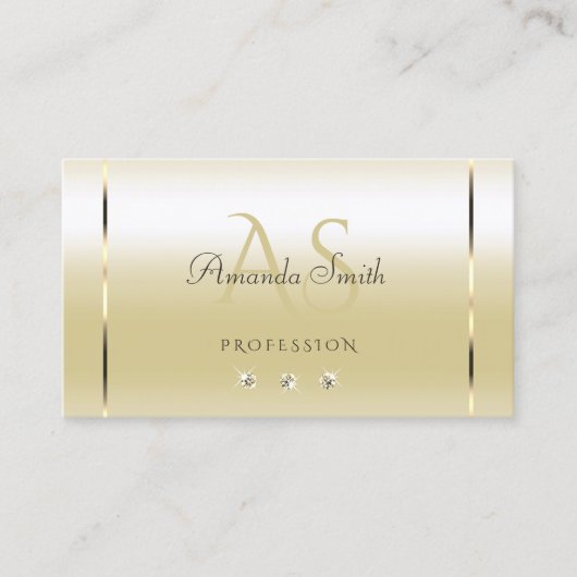 パステル金ゴールドクリームエフェクトスパークルダイヤモンドイニシャル 名刺 (正面)