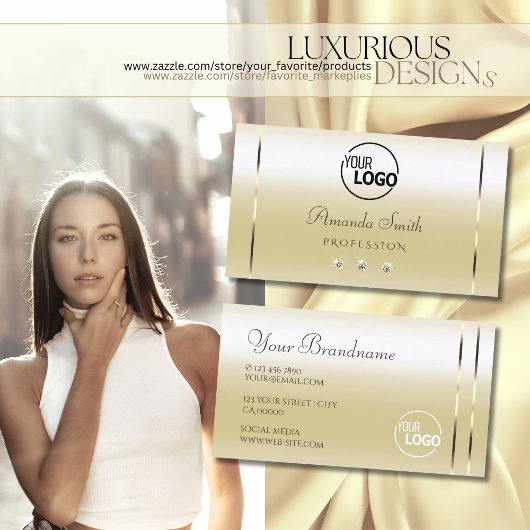 パステル金ゴールドクリームエフェクトスパークルダイヤモンド追加ロゴ 名刺