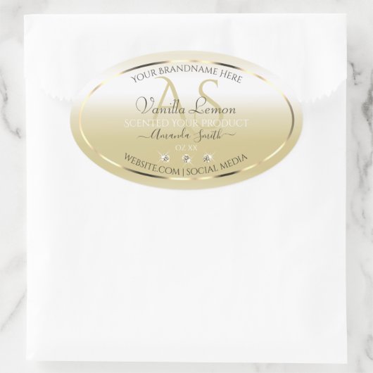 パステル金ゴールドクリームプロダクトラベルダイヤモンドイニシャル 楕円形シール (バッグ)