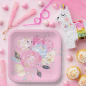 パステル金ゴールドグリッターフラワー紙プレート ペーパープレート (パーティー)