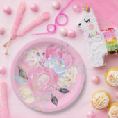 パステル金ゴールドグリッターフラワー ペーパープレート (パーティー)