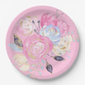 パステル金ゴールドグリッターフラワー ペーパープレート (正面)