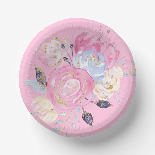 パステル金ゴールドグリッターフラワー ペーパーボウル (正面)