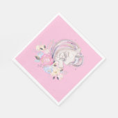 パステル金ゴールドグリッターユニコーンとベビーと花 スタンダードランチョンナプキン (角)