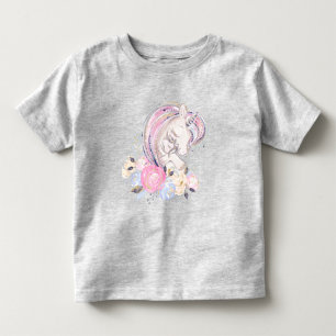 パステル金ゴールドグリッターユニコーンとベビーと花 トドラーTシャツ