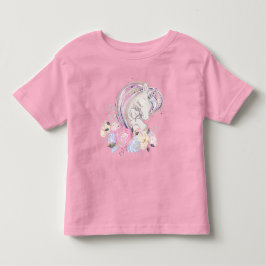 パステル金ゴールドグリッターユニコーンとベビーと花 トドラーTシャツ