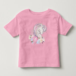 パステル金ゴールドグリッターユニコーンとベビーと花 トドラーTシャツ