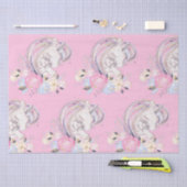 パステル金ゴールドグリッターユニコーンとベビーと花 薄葉紙 (クラフト)