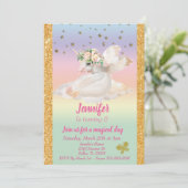 パステル金ゴールドチャイルド金ゴールドユニコーンペガサスレインボー 招待状 (スタンド正面)