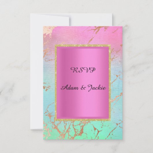 パステル金ゴールドピンク大理石エレガントCLASY出欠 招待状 (正面)