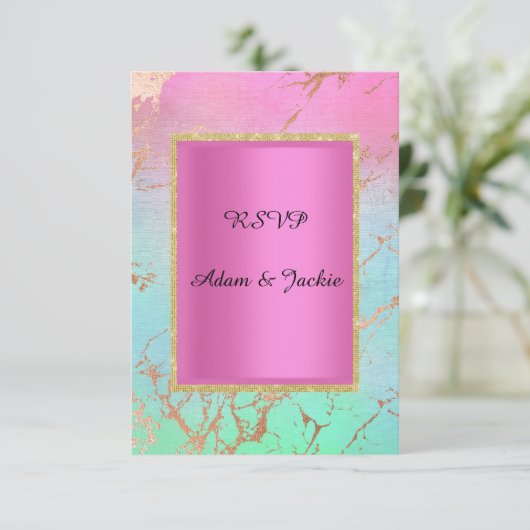 パステル金ゴールドピンク大理石エレガントCLASY出欠 招待状 (スタンド正面)