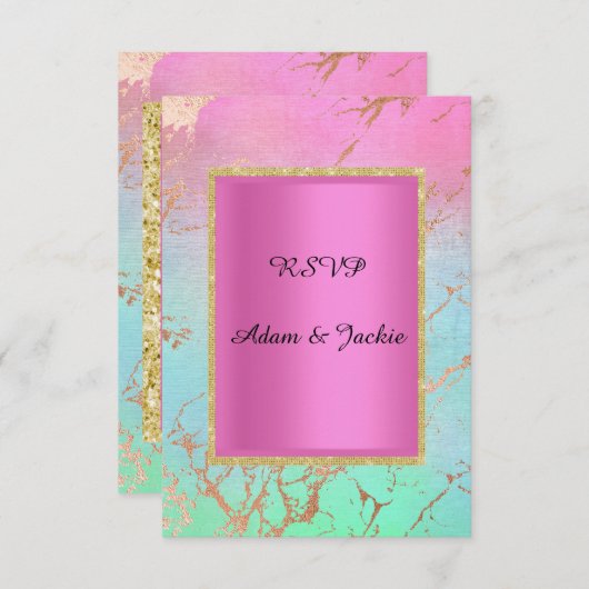 パステル金ゴールドピンク大理石エレガントCLASY出欠 招待状 (正面/裏面)