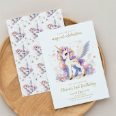 パステル金ゴールドユニコーンアンドレインボーマジカル誕生日 招待状