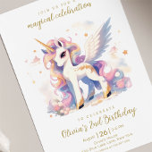パステル金ゴールドユニコーンアンドレインボーマジカル誕生日 招待状