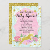 パステル金ゴールドユニコーンベビーシャワー招待状 招待状 (正面/裏面)