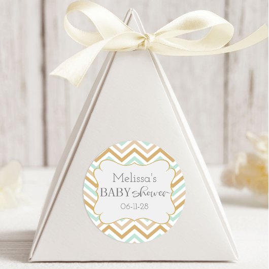 パステル金ゴールド&グリーンジグザグニュートラルベビー ラウンドシール