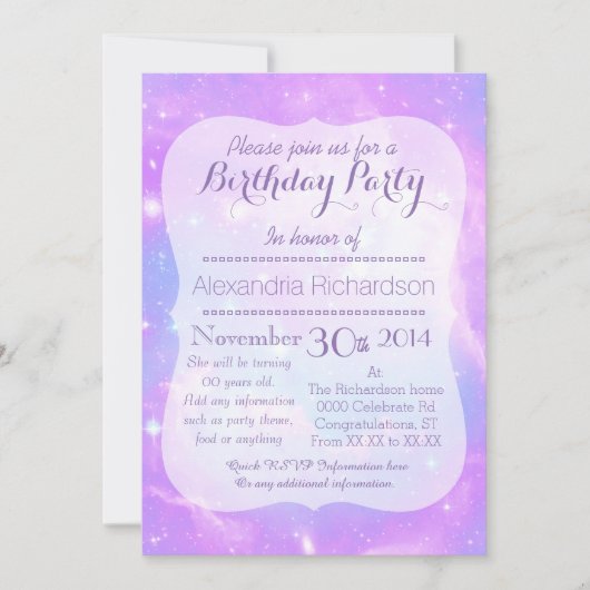 パステル銀河系宇宙誕生日 招待状 (正面)