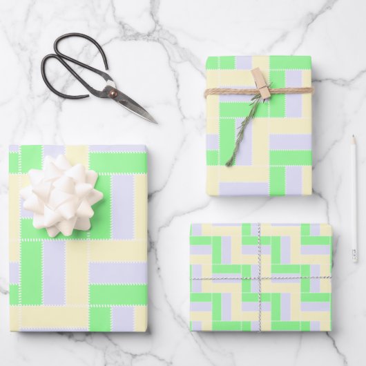 パステル長方形パターン白い破線 ラッピングペーパーシート (正面)