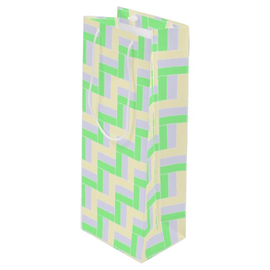 パステル長方形パターン白い破線 ワインギフトバッグ (正面アングル)