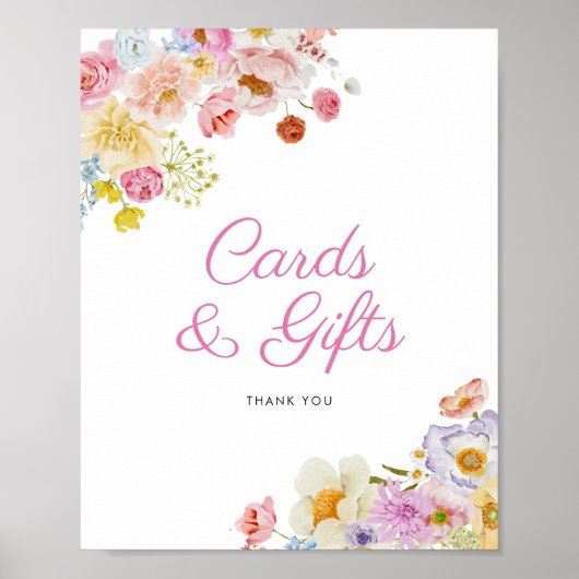 パステル開花ブライダルシャワーカードとギフトサイン ポスター (正面)