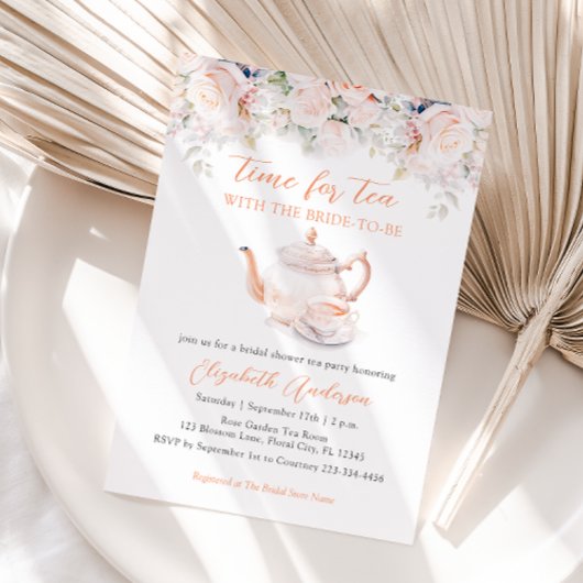 パステル開花ブライダルシャワーティーパーティー 招待状