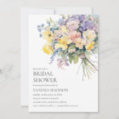パステル開花ブライドブーケブライダルシャワー 招待状 (正面)