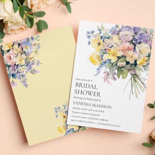 パステル開花ブライドブーケブライダルシャワー 招待状