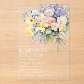 パステル開花ブーケブリデスメイドランチョンシック アクリル招待状 (正面)
