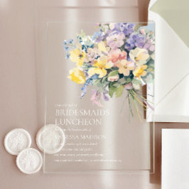 パステル開花ブーケブリデスメイドランチョンシック アクリル招待状