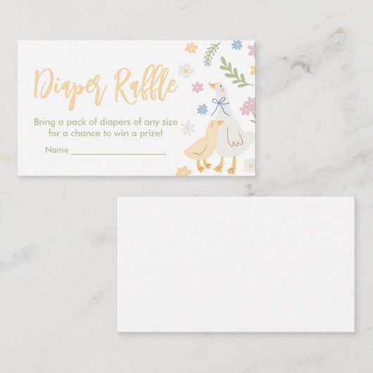 パステル間抜けグースベイビーシャワーおむつラッフル エンクロージャーカード (正面/裏面)