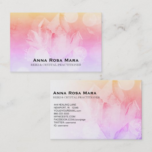 *~*パステル霊気ヒーラーヨガマッサージクリスタル 名刺 (正面/裏面)