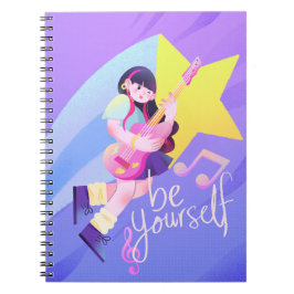 パステル音楽をテーマにした星とかわいい女の子のカバー ノートブック