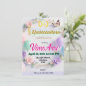 パステル風船と蝶のキンセアニエラ 招待状 (スタンド正面)