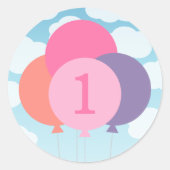 パステル風船 空 雲 女の子 誕生日 ラウンドシール (正面)