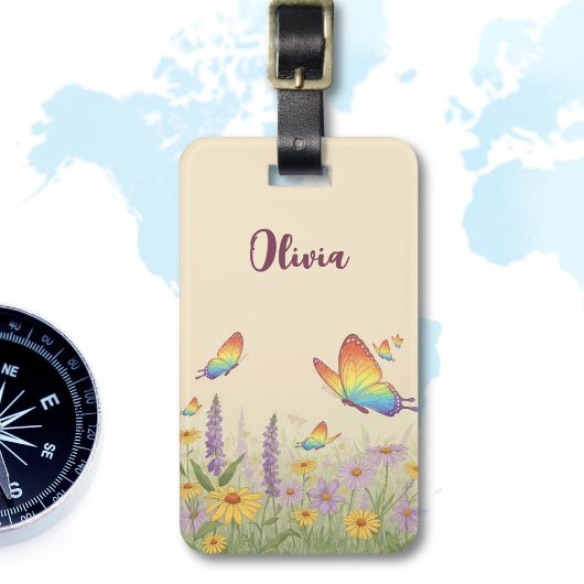 パステル魅力的バタフライメドウ ラゲッジタグ