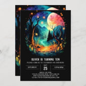 パステル魔法木材誕生日 招待状 (正面/裏面)