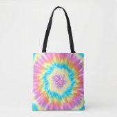 パステル鮮やかカラーのGroovy Tie-Dye Spiral トートバッグ (正面)