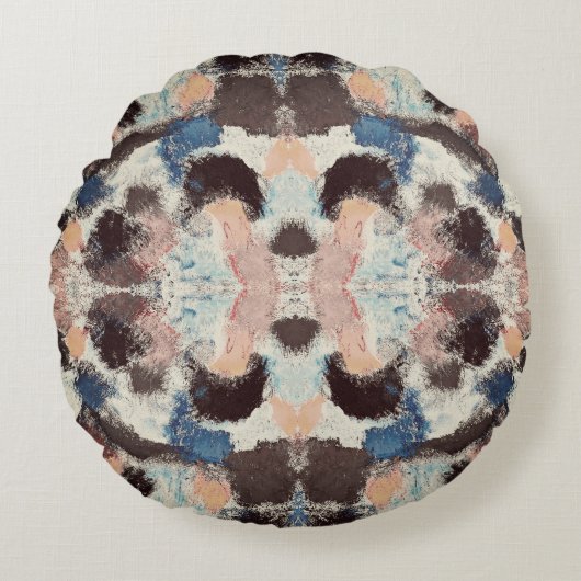 パステル鮮やかシンメトリー – 抽象芸術テクスチャード・アート ラウンドクッション (正面)