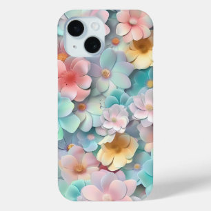 パステル鮮やかフラワー開花柄の電話ケース iPhone 15ケース